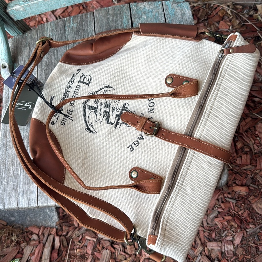 Myra Bag High Seas Upcycled Cream and Brown Anchor Shoulder Bag/Tote - Picture 7 of 13